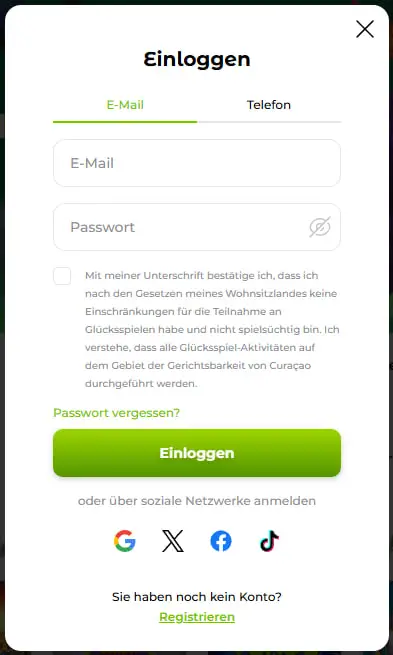 Verde Casino login page